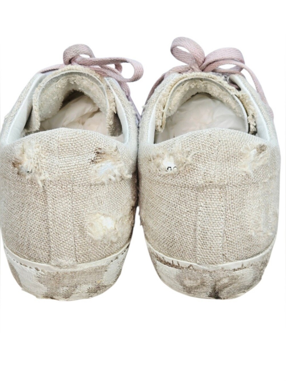 Golden Goose Superstar Distressed Linen Glitter Star Sneakers Pink Laces EU 40 - Picture 3 of 16
